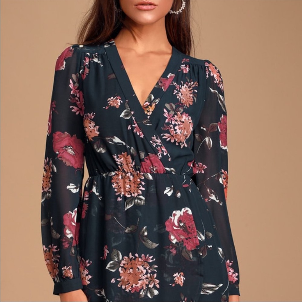 Lulus Pretty Pretender Navy Floral Print Dress Women's Size XS